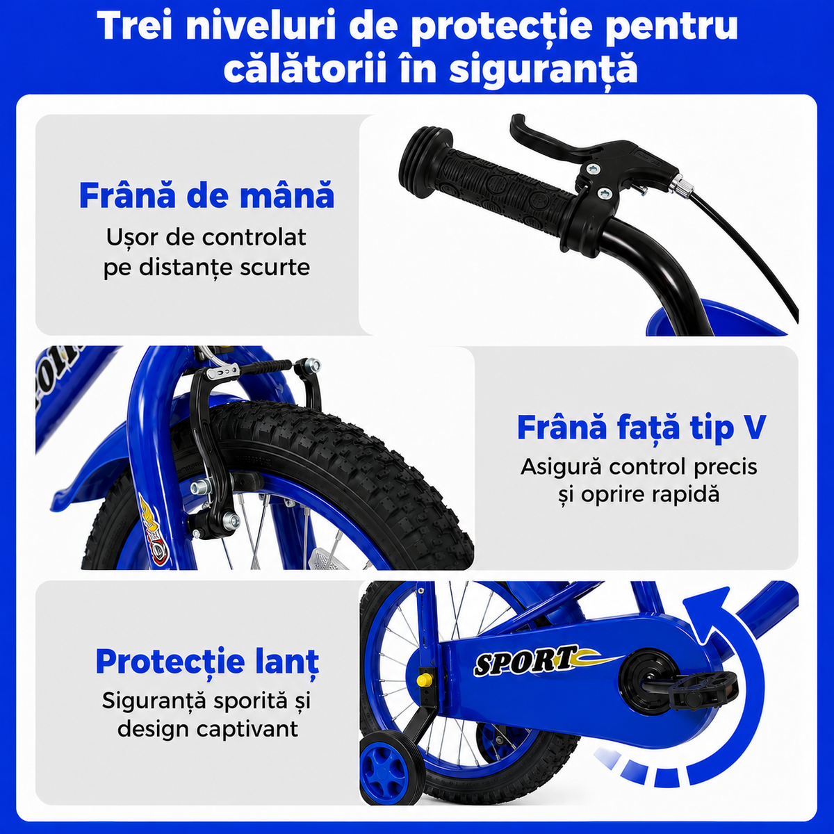Resigilat - Bicicletă copii 12 inch Ludiro, albastră, cu roți ajutătoare detașabile, coș frontal și clopoțel, 2-5 ani - LUDIRO
