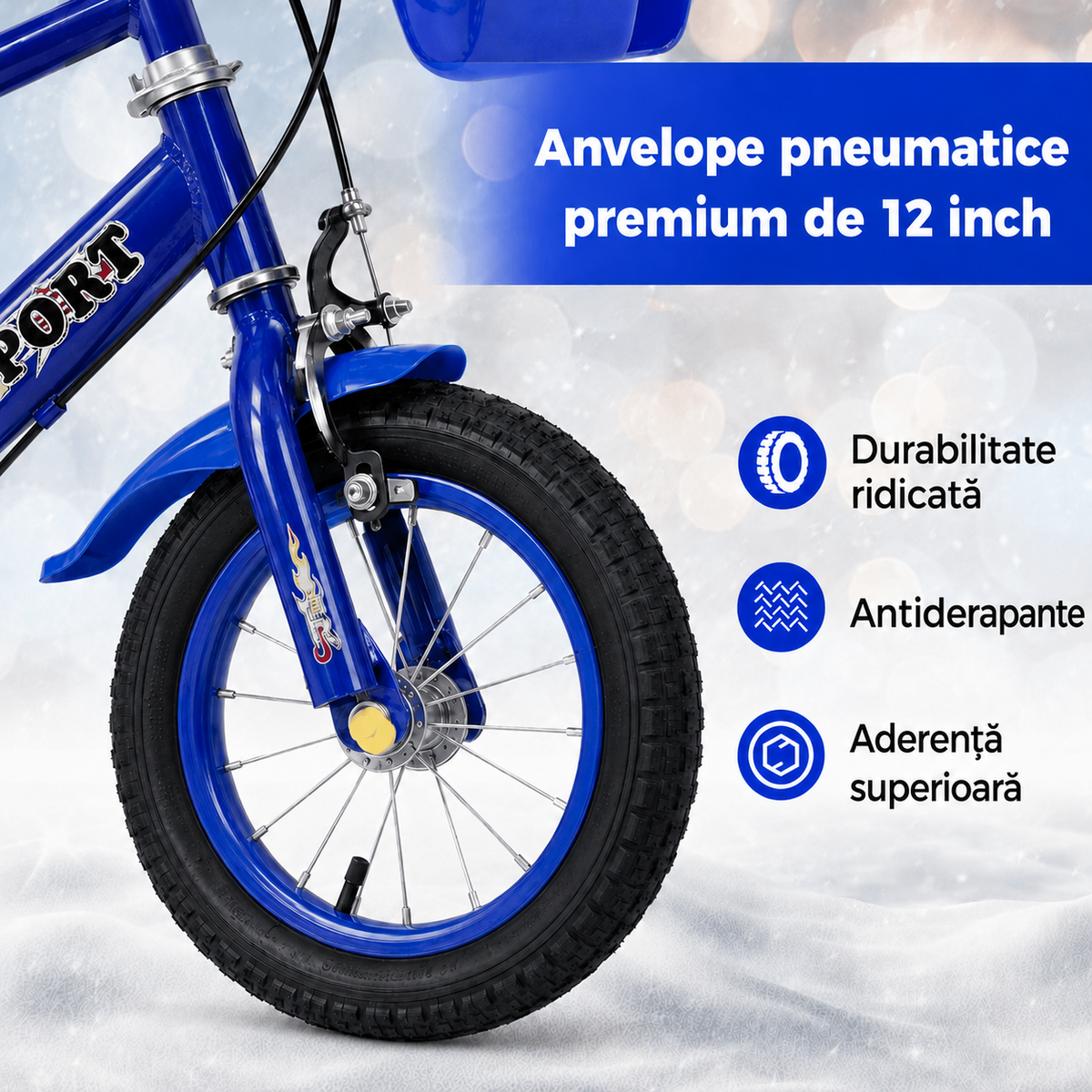 Resigilat - Bicicletă copii 12 inch Ludiro, albastră, cu roți ajutătoare detașabile, coș frontal și clopoțel, 2-5 ani - LUDIRO