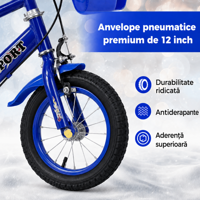 Resigilat - Bicicletă copii 12 inch Ludiro, albastră, cu roți ajutătoare detașabile, coș frontal și clopoțel, 2-5 ani - LUDIRO