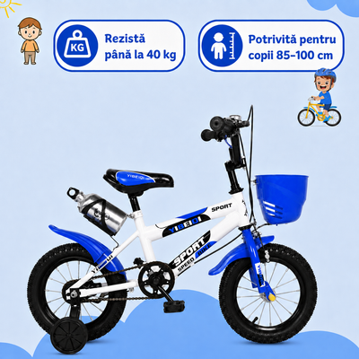 Bicicletă LUDIRO de 12 inch pentru copii cu înălțimea de 85–100 cm, greutate maximă suportată de 40 kg.