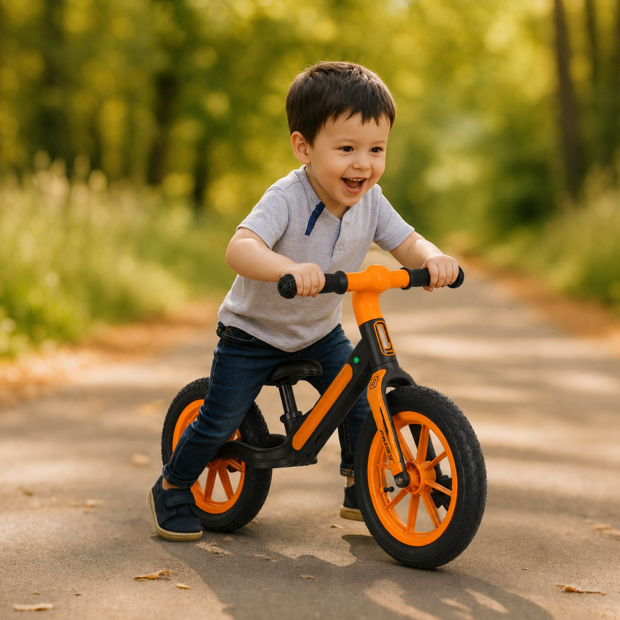 Bicicletă de echilibru Ludiro 12 inch portocaliu, cu lumini LED și sunete, 2-5 ani - LUDIRO