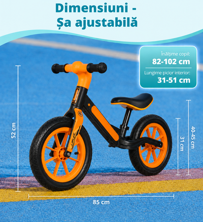 Bicicletă de echilibru Ludiro 12 inch portocaliu, cu lumini LED și sunete, 2-5 ani - LUDIRO