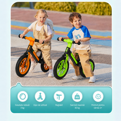 Bicicletă de echilibru Ludiro 12 inch verde, cu lumini LED și sunete, 2-5 ani - LUDIRO