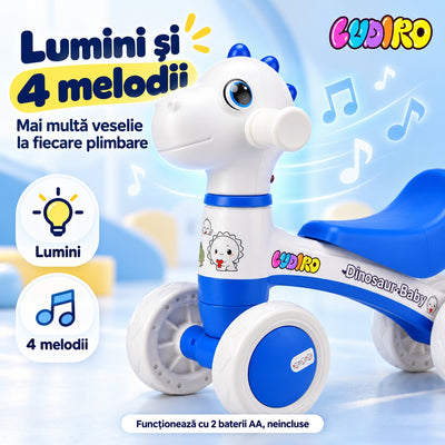 Capul de dinozaur al bicicletei LUDIRO, cu lumini și 4 melodii, pe 2 baterii AA neincluse, produs resigilat