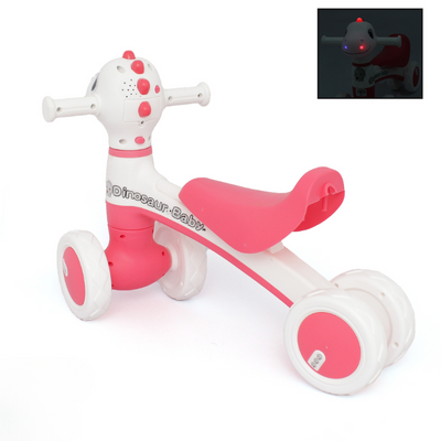 Bicicleta Dinozaur cu 4 Roti fara Pedale pentru Copii, Cu Structura Stabila, Functie cu Muzica si Lumini Interactive, 80 x 58 x 51 Cm, Roz - LUDIRO