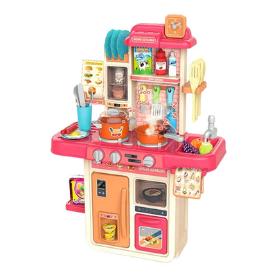 Bucătărie pentru copii LUDIRO roz, cu aragaz, chiuvetă, cuptor și accesorii