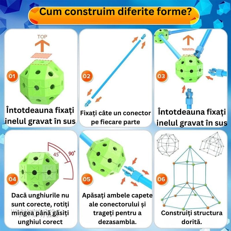 Set de Constructie Forturi pentru Copii, 120 Piese, Incurajeaza Imaginatia si Creativitatea Micutului Tau, Joc Educativ si Interactiv pentru Dezvoltarea Abilitatilor Motorii si Cognitive, + 3 Ani, Uti - LUDIRO