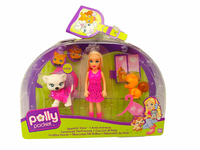 Set Polly Pocket Papusa si 2 Animalute, Colectia Sparklin` Pets, Polly, + 4 ani - LUDIRO