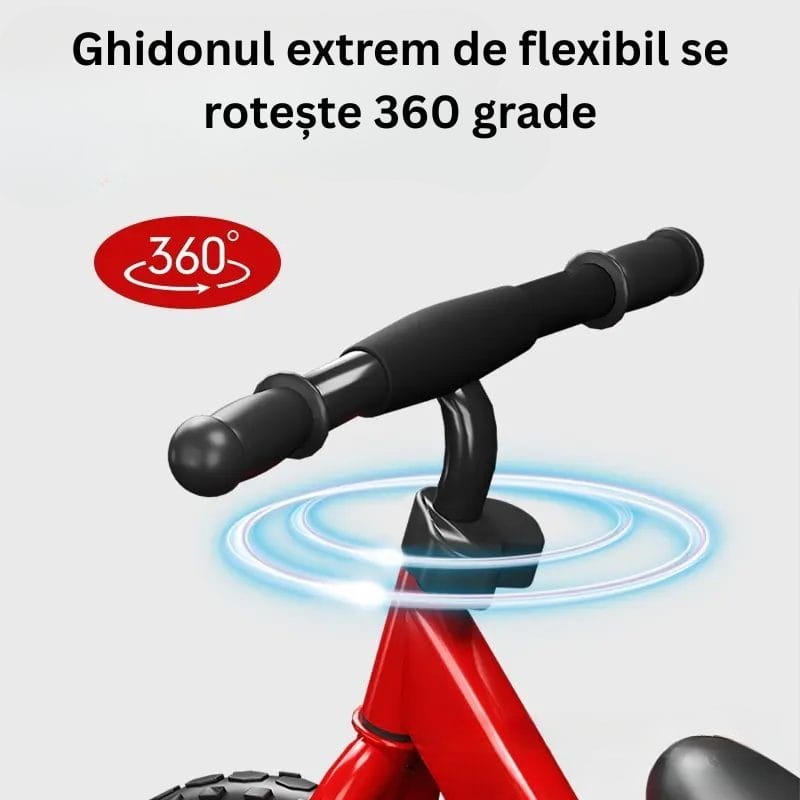 Bicicleta de Echilibru fara Pedale LUDIRO pentru Copii intre 2-5 Ani, Reglabila pe Inaltime, Rotire Ghidon 360 Grade, Roti din Polimer Antisoc Diametru 30 Cm, Cadru Metalic, Negru - LUDIRO