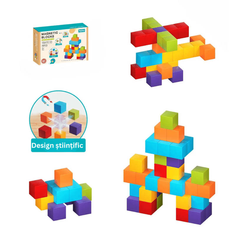 Set Cuburi Magnetice Educative 3D Ludiro, 48 Piese pentru Creativitate, Logica si Dezvoltare STEM - LUDIRO
