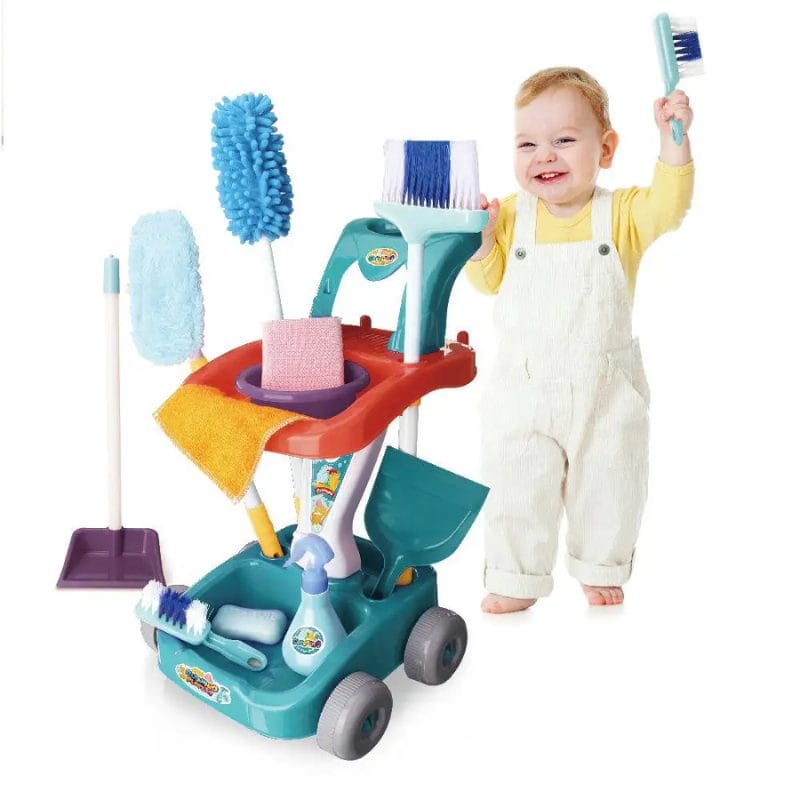 Set de Curatenie pentru Copii, Carucior cu 22 Accesorii, Ideal pentru Imitarea Parintilor si Invatarea Responsabilitatii, Set Complet cu Perii, Matura, Mop si Pulverizator, + 3 Ani - LUDIRO