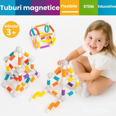 Set Construcție 3D Magnetic și Flexibil Ludiro, 86 Piese Telescopice, Jucărie STEM Educativă 3+ Ani - LUDIRO