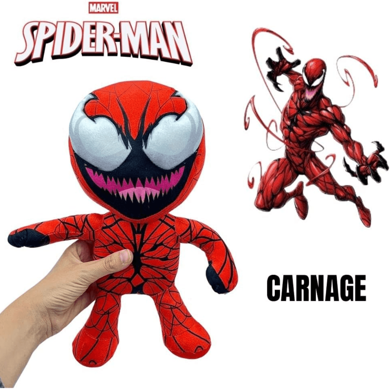 Plus Marvel Carnage 33 cm, Rosu Negru, figurina moale Marvel pentru joaca si colectie - LUDIRO