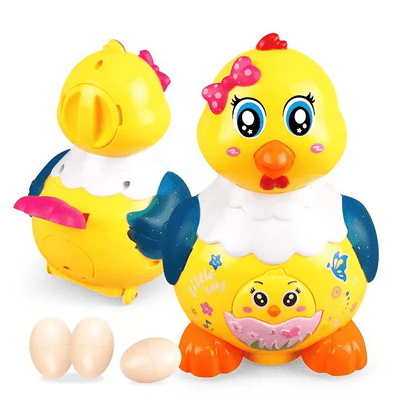 Jucarie Interactiva, Gaina care Face Oua, Sunete si Lumini, 3 Oua Incluse, Galben, 18x10 Cm, + 3 Ani - LUDIRO