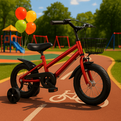 Bicicleta pentru Copii Ludiro 16 Inch, Diametru Roti 40 Cm, cu Frane Fata-Spate, Roti Ajutatoare, Cauciucuri Anti-Alunecare si Cadru din Otel, Cos Metalic, Ideala pentru Copii de 4-7 Ani, Rosu - LUDIRO