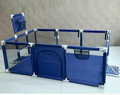 Țarc de copii XXL 235×129×66 Cm, Loc de Joacă Sigur cu Poartă si Coș, Acces Lateral cu Fermoar, Cadru din Oțel Inoxidabil, 1–6 Ani, Albastru - LUDIRO