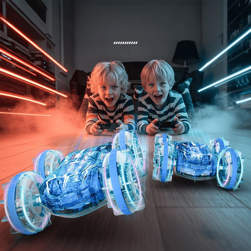 Masinuta RC Amfibie pentru Copii Ludiro, Rotire 360°, Lumini LED, Acumulator USB, Merge si pe Apa si Uscat, Albastru, + 5 Ani - LUDIRO