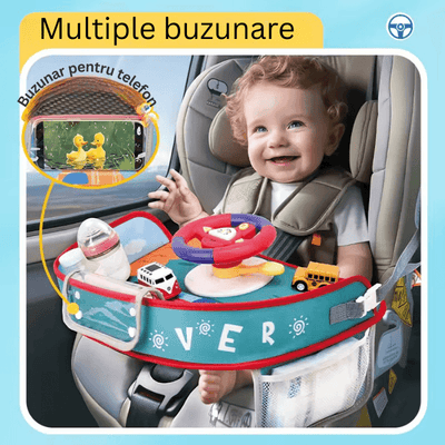 Masuta Auto cu Volan Interactiv pentru Copii Ludiro, Accesorii depozitare, Distractie si Ordine in Calatorii, + 18 Luni - LUDIRO