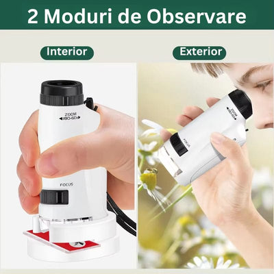 Microscop Portabil 60-180x, Exploreaza Lumea Microscopica cu Focalizare Duala, Lumina LED si Suport pentru Telefon Mobil, Ideal pentru Utilizare Interioara si Exterioara, + 6 Ani - LUDIRO