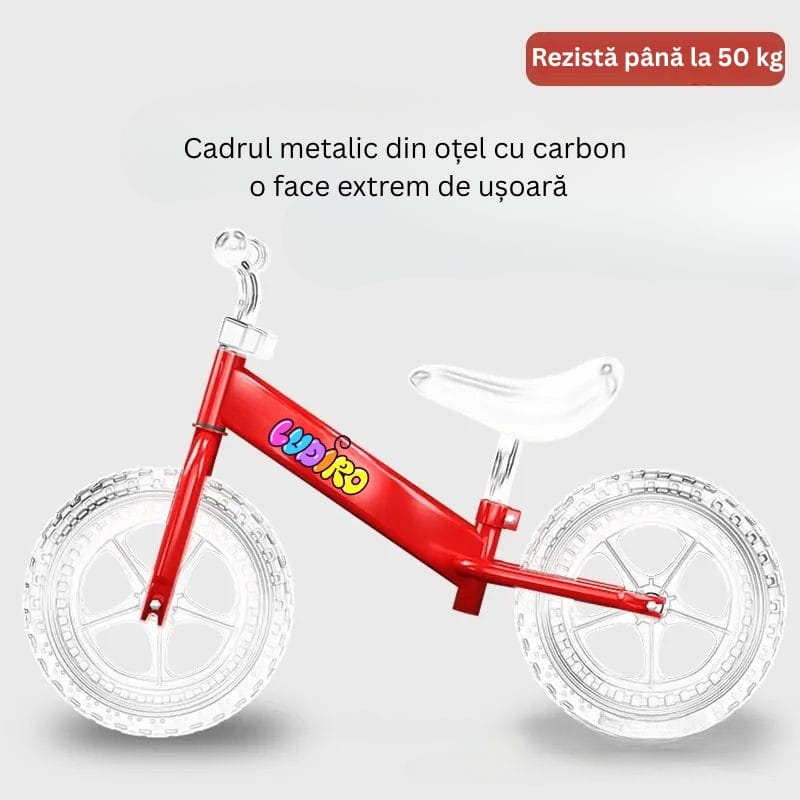 Bicicleta de Echilibru fara Pedale LUDIRO pentru Copii intre 2-5 Ani, Reglabila pe Inaltime, Rotire Ghidon 360 Grade, Roti din Polimer Antisoc Diametru 30 Cm, Cadru Metalic, Negru - LUDIRO