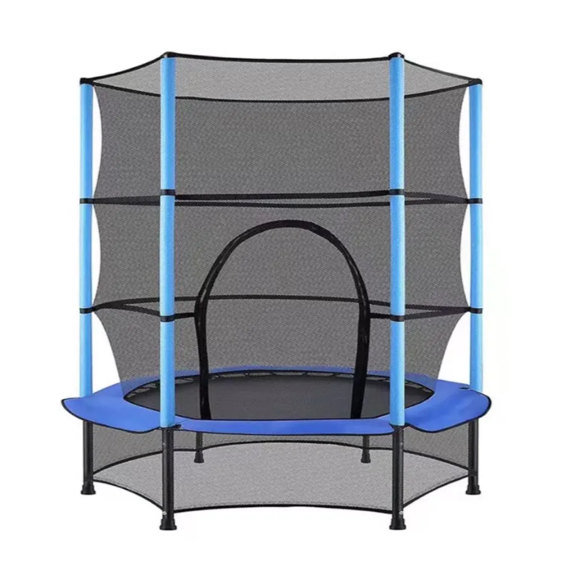 Resigilat - Trambulina pentru Copii LUDIRO, Diametru 140 Cm, Inaltime 160 Cm, Cu Plasa de Siguranta, Suporta 100 kg, Interior sau Exterior, Pentru Dezvoltarea Echilibrului, Albastra, + 3 Ani - LUDIRO