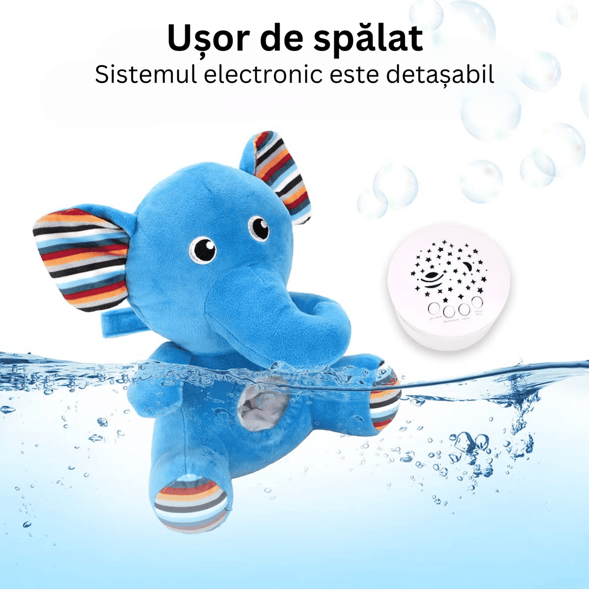 Jucarie de Plus, Elefant, Efecte de Proiectie, Lumini si Sunete pentru Bebelusi, Diferite Functii, 29 Cm, + 0 Luni - LUDIRO