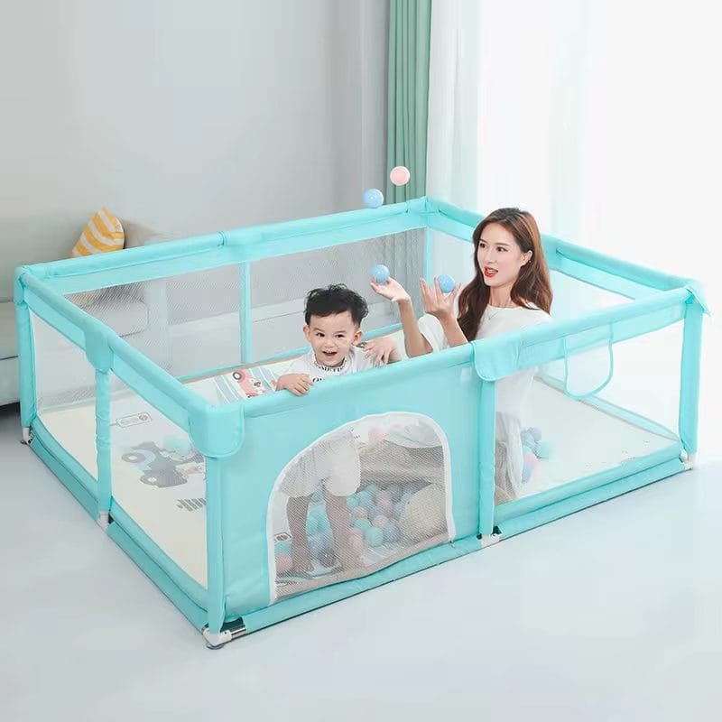 Tarc de Joaca pentru Copii, 1-5 Ani, 180x150x66 Cm, Spatiu Sigur si Generos, Cu Plasa Moale, Protectie la Colturi si Structura Stabila, Ideal pentru Interior si Exterior, Usor de Asamblat, Verde - LUDIRO