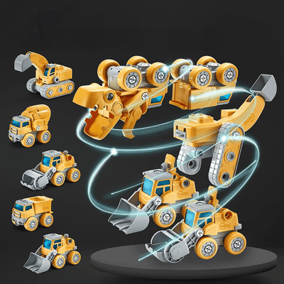 Dinozaur Transformabil 5 in 1 cu Vehicule de Constructii STEM, Sunete si Lumini - LUDIRO