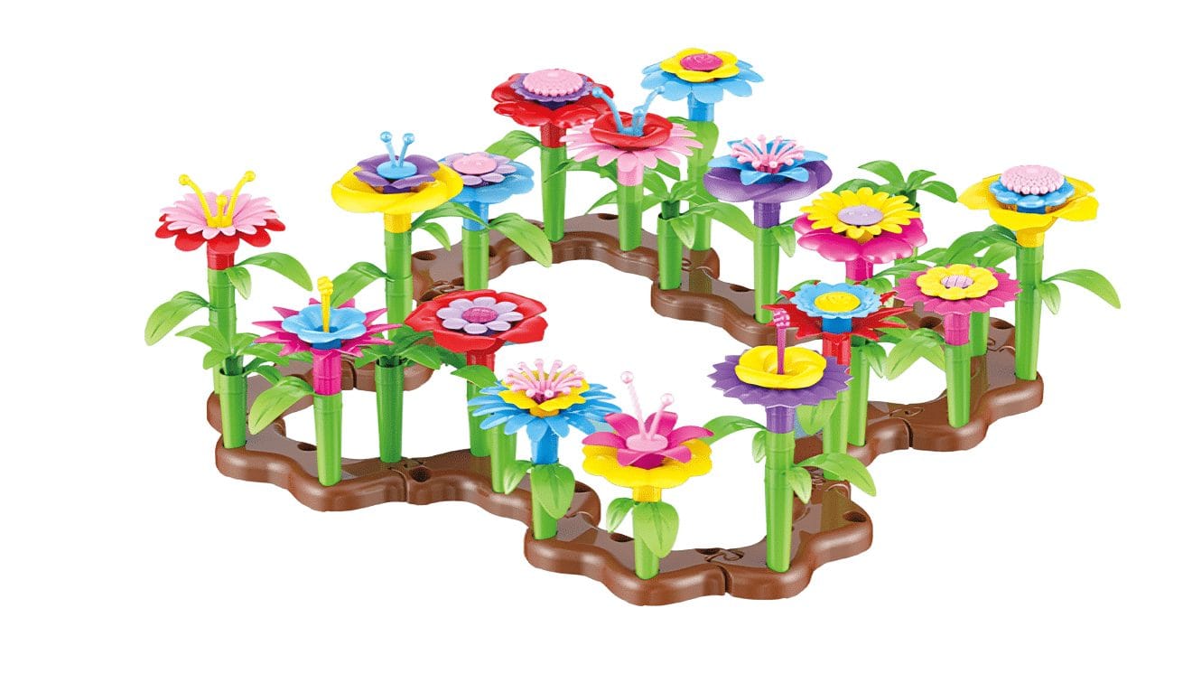 Set de Construit Educativ pentru Copii, Gradina cu Flori Colorate, 104 piese, +3 ani - LUDIRO