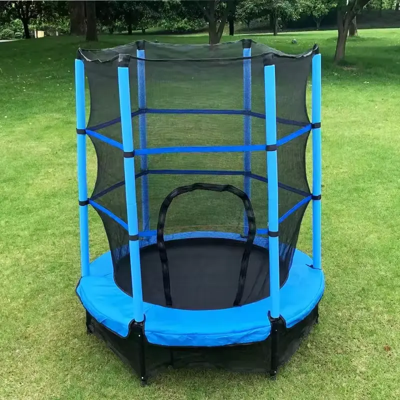 Resigilat - Trambulina pentru Copii LUDIRO, Diametru 140 Cm, Inaltime 160 Cm, Cu Plasa de Siguranta, Suporta 100 kg, Interior sau Exterior, Pentru Dezvoltarea Echilibrului, Albastra, + 3 Ani - LUDIRO