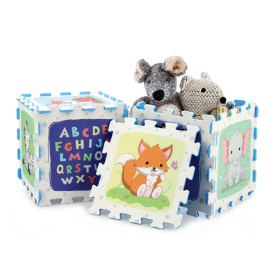 Resigilat - Covor Puzzle din Spuma EVA pentru Copii Ludiro, Set 9 Piese Educationale cu Animale, Litere si Cifre, Sigur, Non-Toxic, Suprafata Totala 89x89 Cm, Asamblare 3D, Joaca si Invatare - LUDIRO