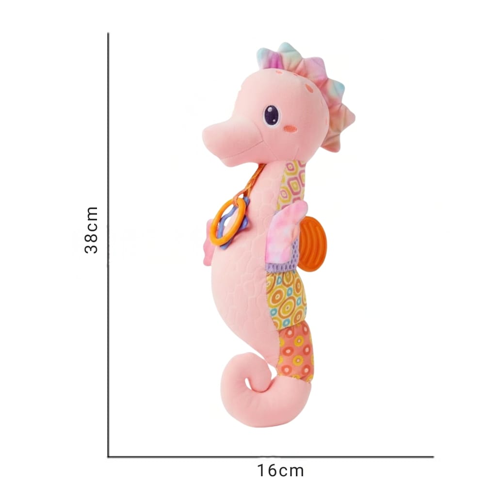 Dimensiunile căluțului de mare roz: 38 cm înălțime și 16 cm lățime