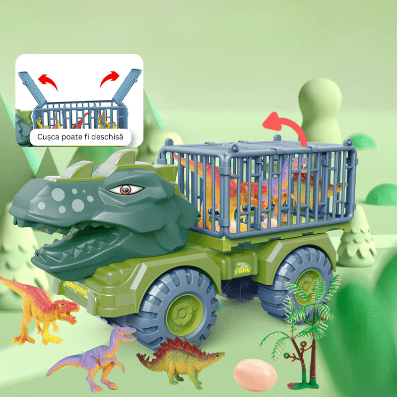 LUDIRO – Camion dinozaur cu cușcă rabatabilă și figurine