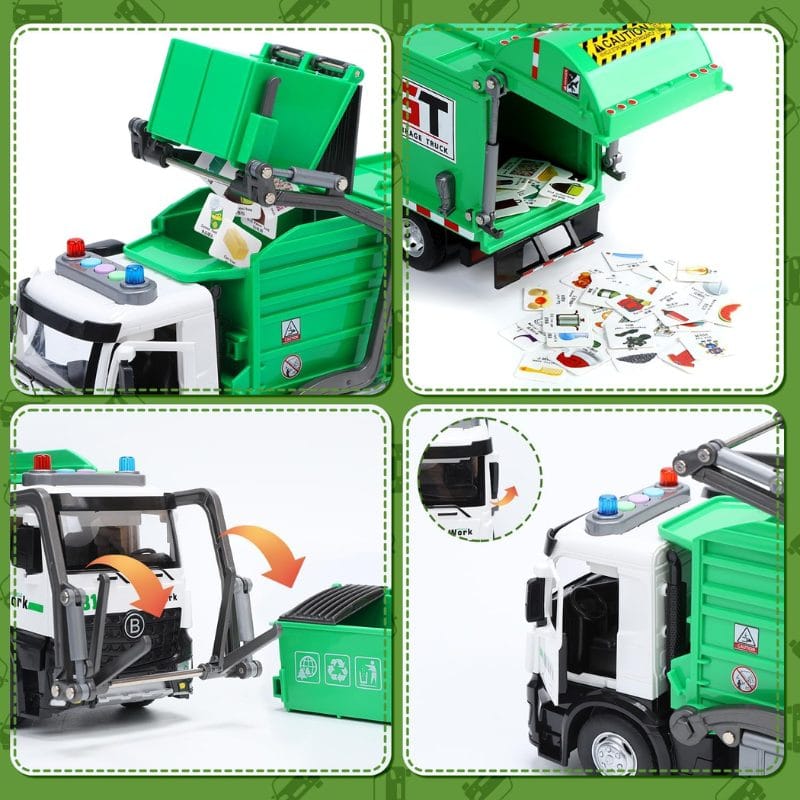Detalii camion de reciclare – încărcare, descărcare și uși funcționale