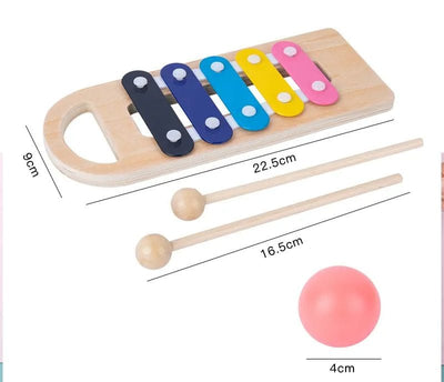 Joc Educational Multifunctional cu Xilofon, Ciocanel si Bile Multicolore, Model Tigrisor, Galben, 21x13.5x12.5 Cm, +3 Ani - LUDIRO