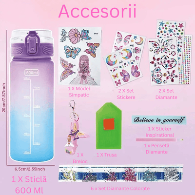 Sticla Apa Copii Ludiro 600 Ml de Decorat cu Diamante si Stickere, Creativitate Zilnica - LUDIRO