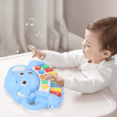 Jucarie Interactiva Bebelusi, Pian Cu Lumini si Sunete, Elefant, Albastru, 20.5x16.5x5 cm - LUDIRO