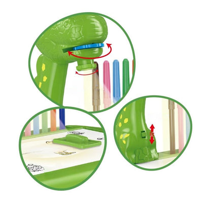 Resigilat - Set Masuta pentru Desen cu Proiector Holografic si Accesorii, 3 Discuri cu 24 Modele, Dinozaur, 12 Carioci, Verde, 32x29.5x23 Cm, + 3 Ani - LUDIRO