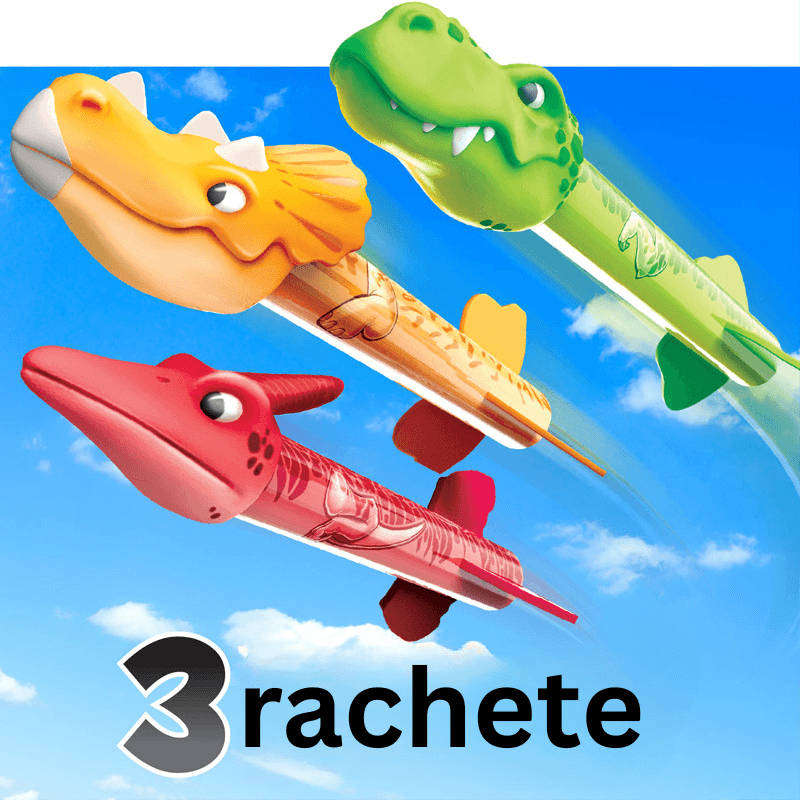Set Rachete Dinozaur cu Lansator Vulcan LUDIRO, 3 Rachete din Spuma, Lansare pana la 30 Metri - LUDIRO