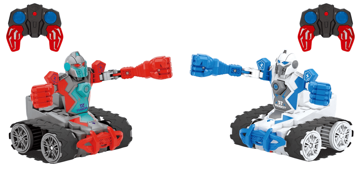 Resigilat - Set 2 Roboti Razboinici, Telecomanda RC, Deplasare pe Senile, Incarcare USB, Cap Detasabil in Lupta, Rotire 360 Grade, 22.5x14x14 Cm, Culori Aleatorii, + 3 Ani, Utility One - UTILITY ONE