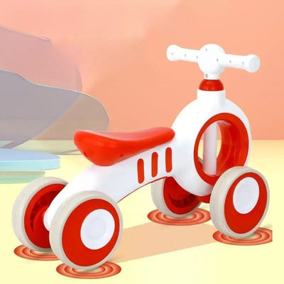 Bicicleta de Echilibru fara Pedale LUDIRO 2 in 1, 4 Roti Antialunecare, Structura Stabila, Margini Rotunjite, Lumini Colorate si Sunete Interactive, Sustine Dezvoltarea Timpurie, Alb Rosu, + 2 Ani - LUDIRO