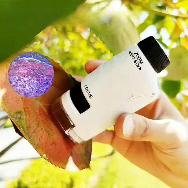 Microscop Portabil 60-180x, Exploreaza Lumea Microscopica cu Focalizare Duala, Lumina LED si Suport pentru Telefon Mobil, Ideal pentru Utilizare Interioara si Exterioara, + 6 Ani - LUDIRO