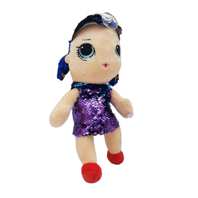 Papusa de Plus cu Paiete, Cu Codite Lungi si Rochita Mov, 27 cm, + 3 Ani - LUDIRO