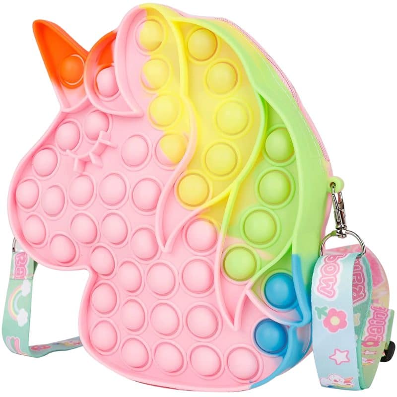 Jucarie Interactiva Antistres Tip Gentuta de Umar Pop IT NOW din Silicon, Cu Fermoar si Curea, Unicorn XXL, 23x19x5 cm, Roz, + 3 Ani - LUDIRO