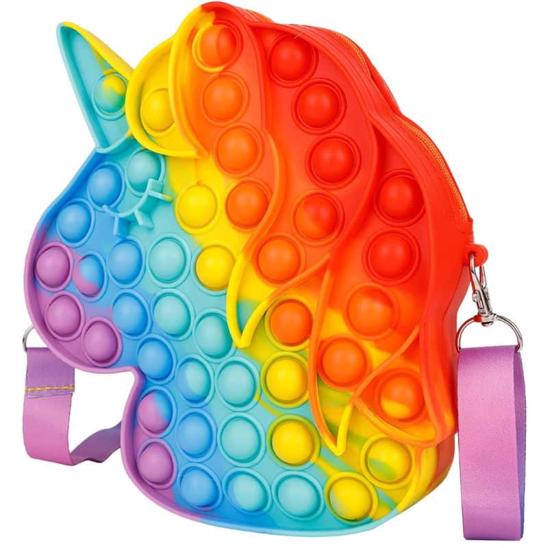 Jucarie Interactiva Antistres Tip Gentuta de Umar Pop IT NOW din Silicon, Cu Fermoar si Curea, Unicorn XXL, 23x19x5 cm, Multicolor - LUDIRO