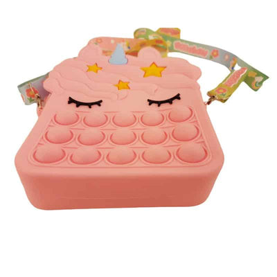 Jucarie Interactiva Antistres Tip Gentuta de Umar Pop IT NOW din Silicon, Cu Fermoar si Curea, Unicorn Patrat XXL, 16x22.5x5.5 cm, Roz, + 3 Ani - LUDIRO
