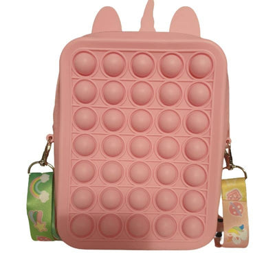 Jucarie Interactiva Antistres Tip Gentuta de Umar Pop IT NOW din Silicon, Cu Fermoar si Curea, Unicorn Patrat XXL, 16x22.5x5.5 cm, Roz, + 3 Ani - LUDIRO