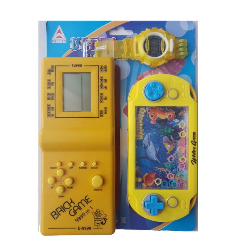 Set Trei Jucarii Interactive, Tetris, Joc cu Cerculete in Apa si Ceas de Mana, Galben, + 3 ani - LUDIRO