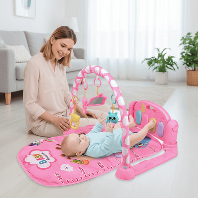 Centru de activități LUDIRO roz, cu bebeluș și părinte în timpul jocului