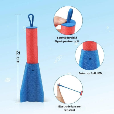 Set 6 Rachete de Spuma Colorate pentru Copii, Lansator de Deget, Jucarii Educative si Distractive in Aer Liber, Dezvoltare Motorie si Activitati in Familie, 22 Cm, + 6 Ani - LUDIRO
